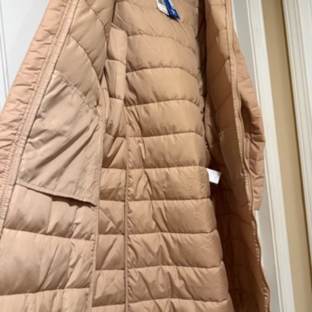 Adidas Originals Long Puffer Jacket XL Beige Belted Hooded NWT HK5252 - Picture 7 of 11